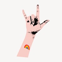 I love you hand sign collage element, pride design psd