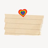 Scrap paper collage element, rainbow heart vector