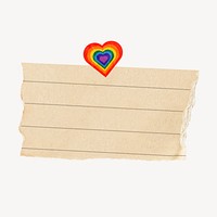 Scrap paper collage element, rainbow heart psd
