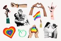 Gay pride sticker, rainbow elements set psd