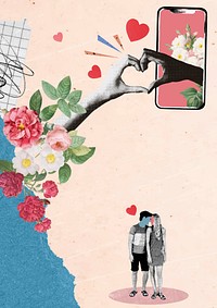 Online dating background, retro collage design vector