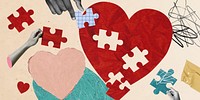 Heart puzzle banner background, mental health design vector