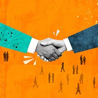 Business handshake remixed media, orange design psd