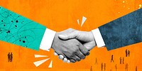Business handshake banner background, orange design psd