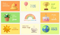 Cute 3D Powerpoint presentation template, environment, positivity quote set psd