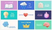 Cute self-love banner template, 3D illustration set psd