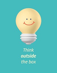 Smiling light bulb flyer template, think outside the box quote psd