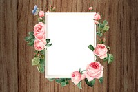 Floral rectangular frame on a wooden background vector