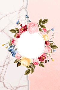 Floral round frame on a marble background vector