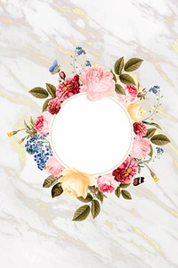 Floral rectangular frame on a marble background vector