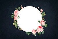 Floral round frame on a black concrete wall vector