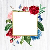 Floral square frame on a wooden background vector