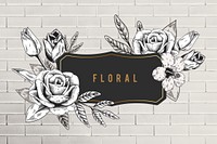 Floral frame beige brick wall background illustration