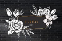 Floral frame black brick wall background vector