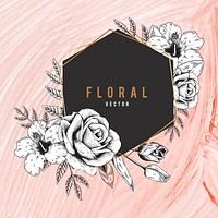 Floral frame on pink brushstroke texture background vector