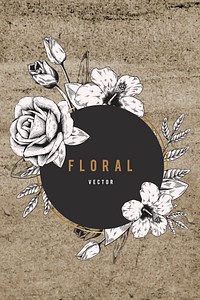 Floral frame on brown textured background vector