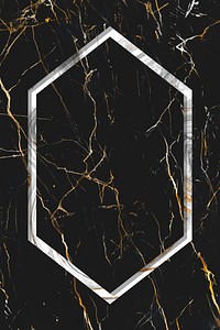 Hexagon frame on black marble textured background vector