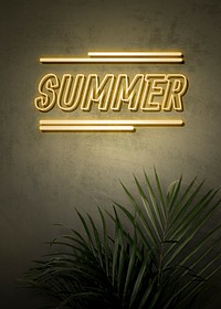 Neon yellow summer banner on a wall