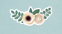 Pastel papercraft flower sticker with a white border