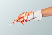 Doctor bloody hand in a glove holding a scalpel