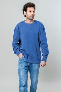 Casual man in blue sweater and jeans