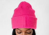 Black woman wearing a hot pink beanie mockup 