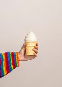 Woman with a soft serve ice cream in her hand