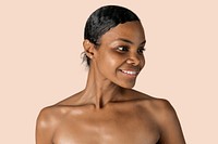 Nude African American woman smiling studio portrait