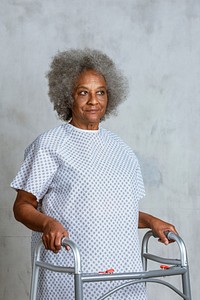 Senior patient using a zimmer frame