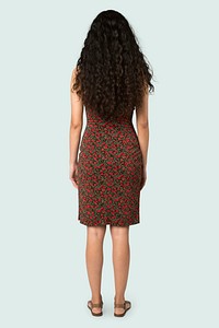 South American woman with long curly hair full body