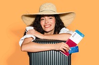 Happy woman ready for her summer trip mockup 