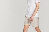 Men's white tee beige shorts psd mockup