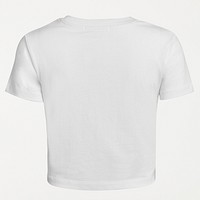 Women's white crop top with copy space rear view 