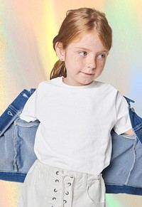 Girl's white tee and denim jacket