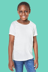Black girl wearing white t shirt front view