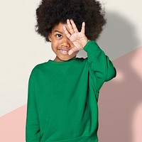 Black boy wearing green sweater psd mockup