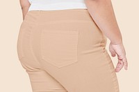 Women&#39;s beige pants pocket closeup plus size apparel mockup