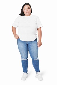 Women&#39;s white top and jeans plus size fashion