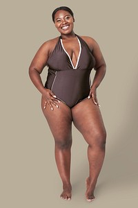 Women's brown swimsuit plus size apparel fashion mockup