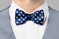 Blue polka dot bow tie formal wear close up