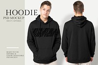 Editable hoodie psd mockup template men’s apparel advertisement