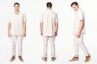 Man in beige shirt and pants casual wear fashion full body