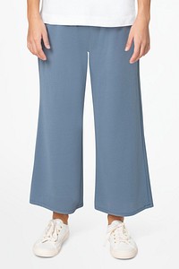 Blue culottes pants women’s apparel closeup