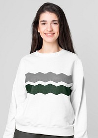 Beautiful woman wearing zig zag patterned sweater with design space