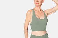 Women&rsquo;s sports bra green senior activewear with design space close up