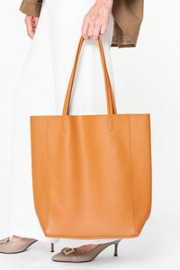 Women&rsquo;s orange leather tote bag basic apparel with design space