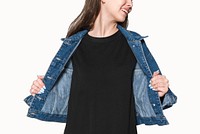Girl in black t-shirt with denim jacket youth apparel shoot with design space