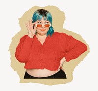 Plus size woman, ripped paper collage element