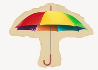 Rainbow umbrella, ripped paper collage element