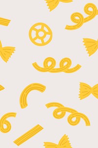 Cute paste food pattern vector background in yellow cute doodle style